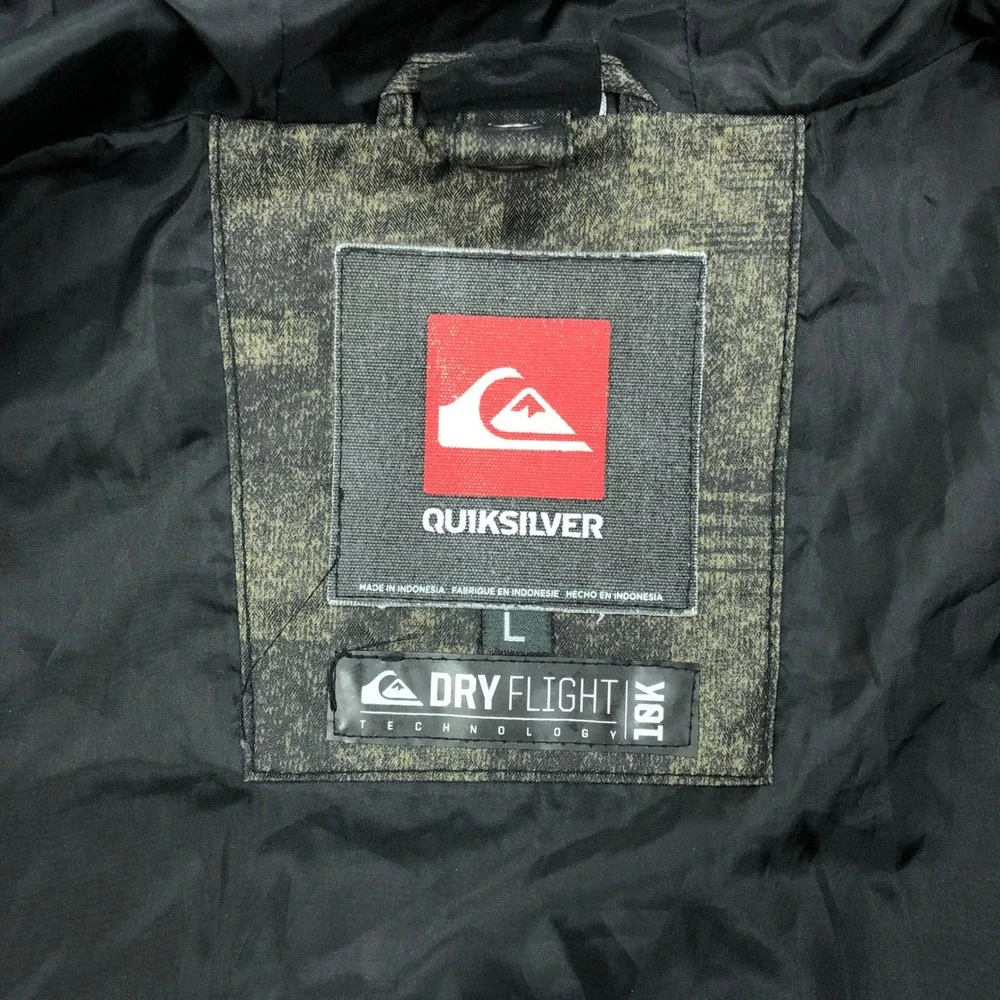 Quiksilver Jacket Mens L Snowboard Ski DryFlight 10K Waterproof Hooded Green